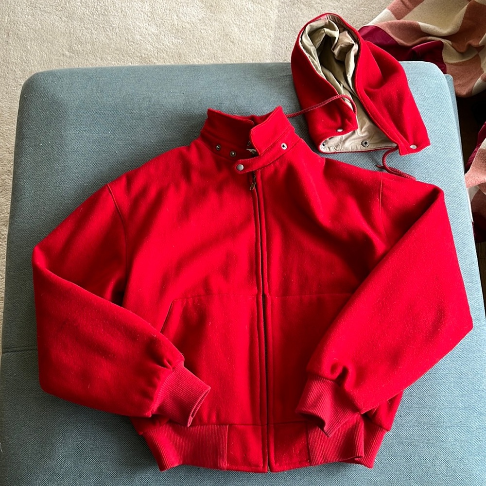 Vintage Ralph Lauren Polo red melton wool zip jacket w/ detachable hood